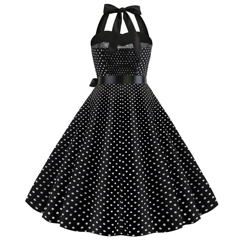 Women Polka Dot Print Summer Dress Sexy Retro White Halter Vintage Dress Plus Size Robe Femme Pin Up Rockabilly Party Dress