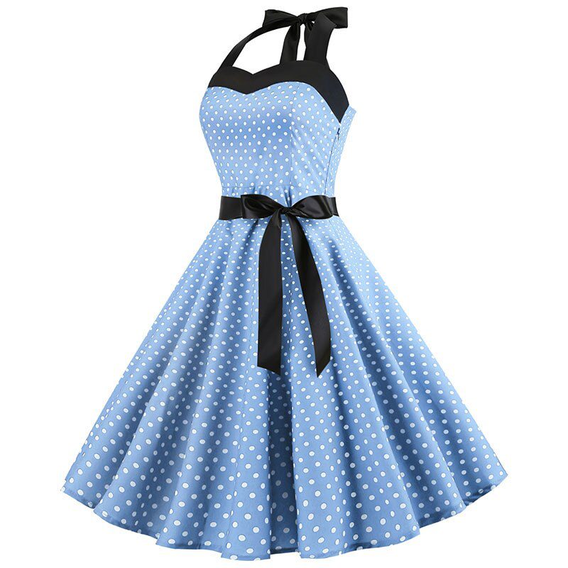 Women Polka Dot Print Summer Dress Sexy Retro White Halter Vintage Dress Plus Size Robe Femme Pin Up Rockabilly Party Dress