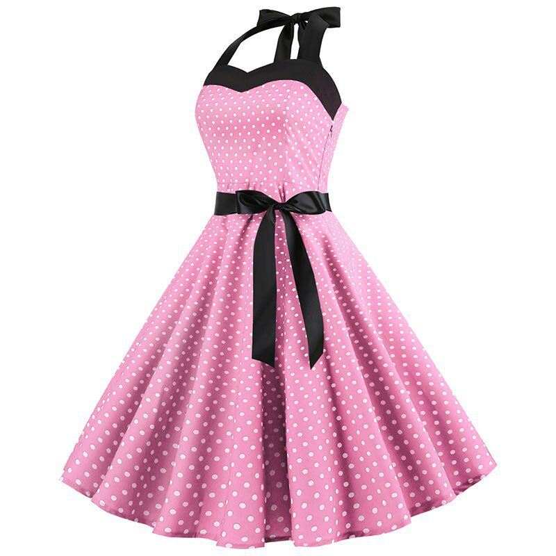 Women Polka Dot Print Summer Dress Sexy Retro White Halter Vintage Dress Plus Size Robe Femme Pin Up Rockabilly Party Dress