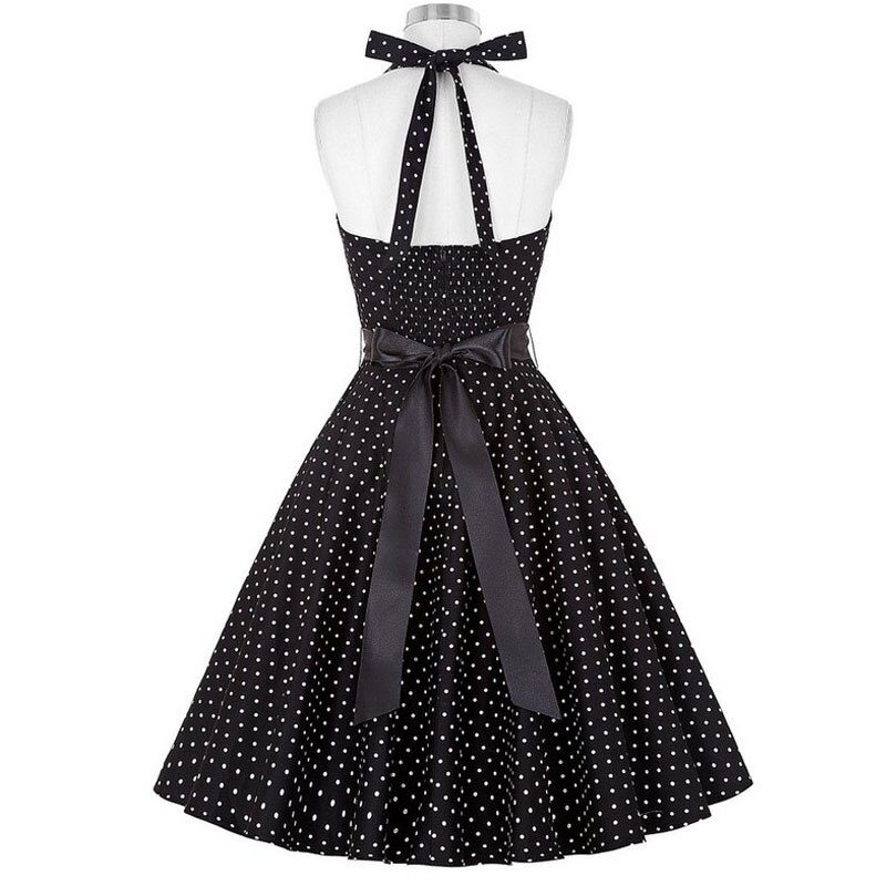 Women Polka Dot Print Summer Dress Sexy Retro White Halter Vintage Dress Plus Size Robe Femme Pin Up Rockabilly Party Dress