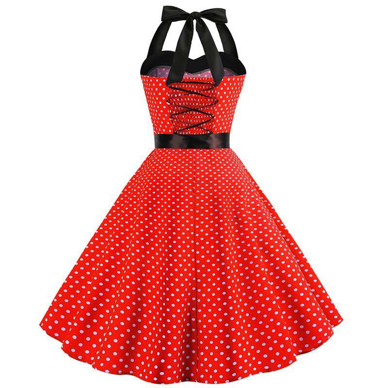 Women Polka Dot Print Summer Dress Sexy Retro White Halter Vintage Dress Plus Size Robe Femme Pin Up Rockabilly Party Dress