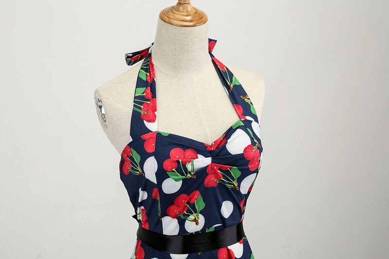 Women Polka Dot Print Summer Dress Sexy Retro White Halter Vintage Dress Plus Size Robe Femme Pin Up Rockabilly Party Dress