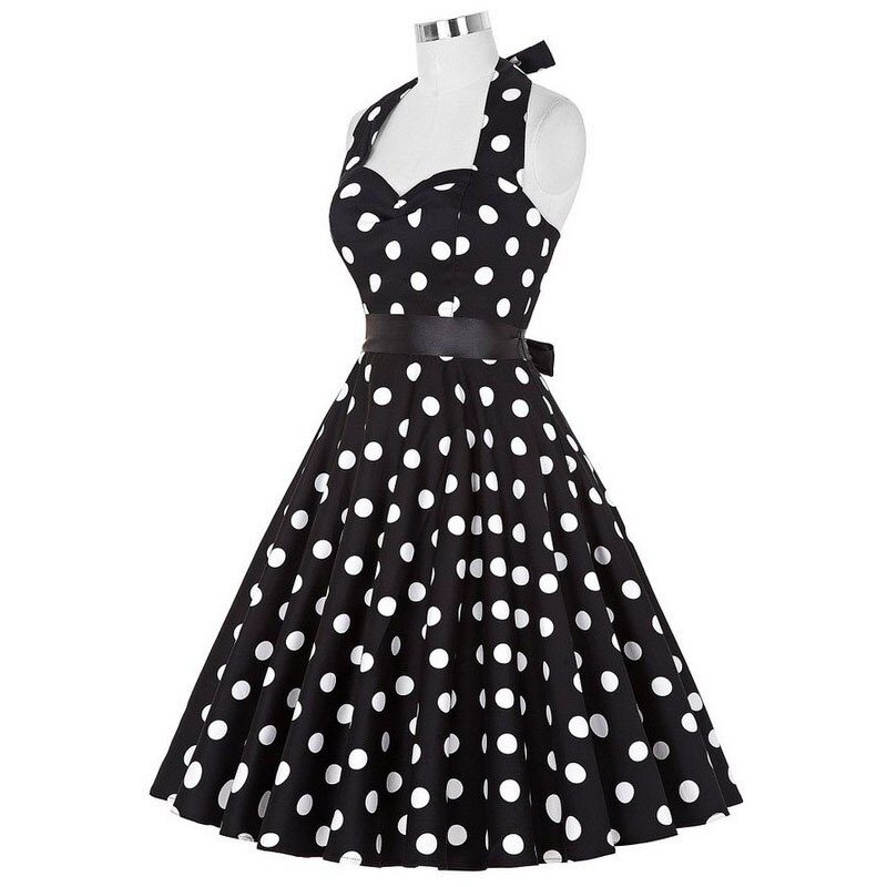 Women Polka Dot Print Summer Dress Sexy Retro White Halter Vintage Dress Plus Size Robe Femme Pin Up Rockabilly Party Dress