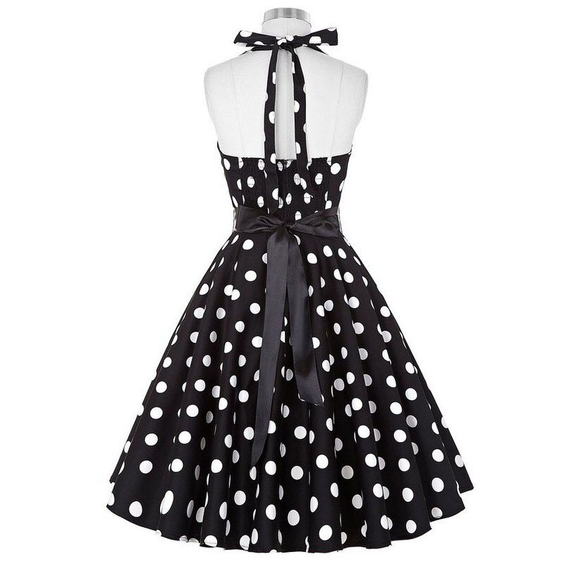 Women Polka Dot Print Summer Dress Sexy Retro White Halter Vintage Dress Plus Size Robe Femme Pin Up Rockabilly Party Dress