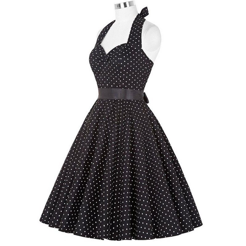 Women Polka Dot Print Summer Dress Sexy Retro White Halter Vintage Dress Plus Size Robe Femme Pin Up Rockabilly Party Dress