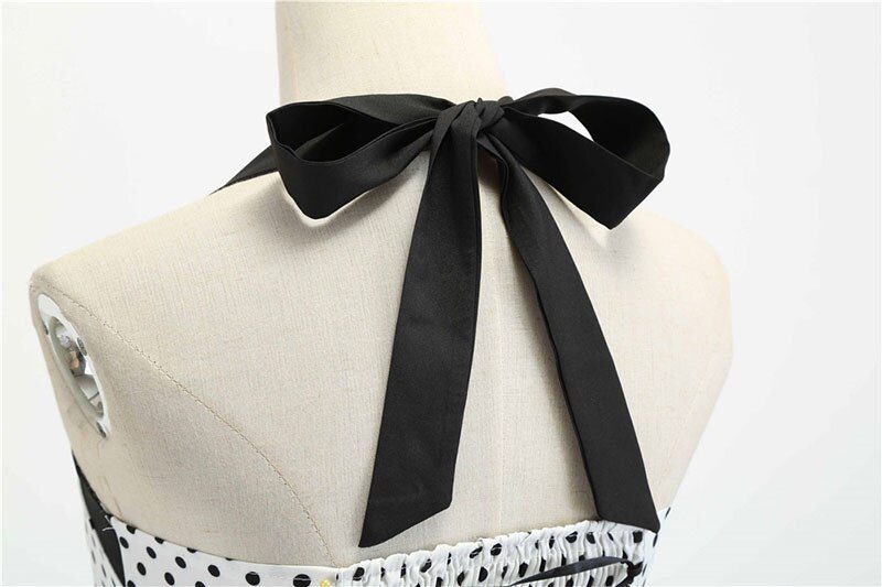 Women Polka Dot Print Summer Dress Sexy Retro White Halter Vintage Dress Plus Size Robe Femme Pin Up Rockabilly Party Dress