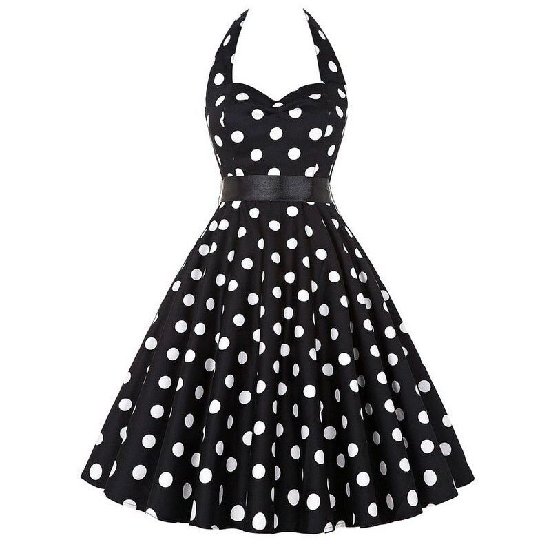 Women Polka Dot Print Summer Dress Sexy Retro White Halter Vintage Dress Plus Size Robe Femme Pin Up Rockabilly Party Dress