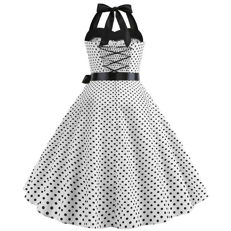 Women Polka Dot Print Summer Dress Sexy Retro White Halter Vintage Dress Plus Size Robe Femme Pin Up Rockabilly Party Dress