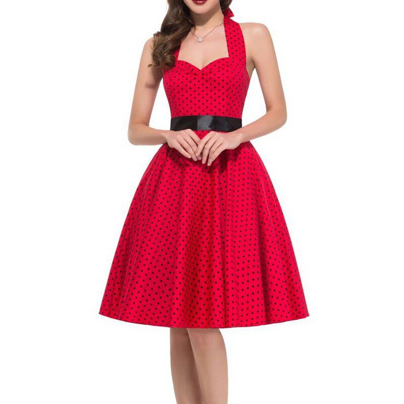 Women Polka Dot Print Summer Dress Sexy Retro White Halter Vintage Dress Plus Size Robe Femme Pin Up Rockabilly Party Dress