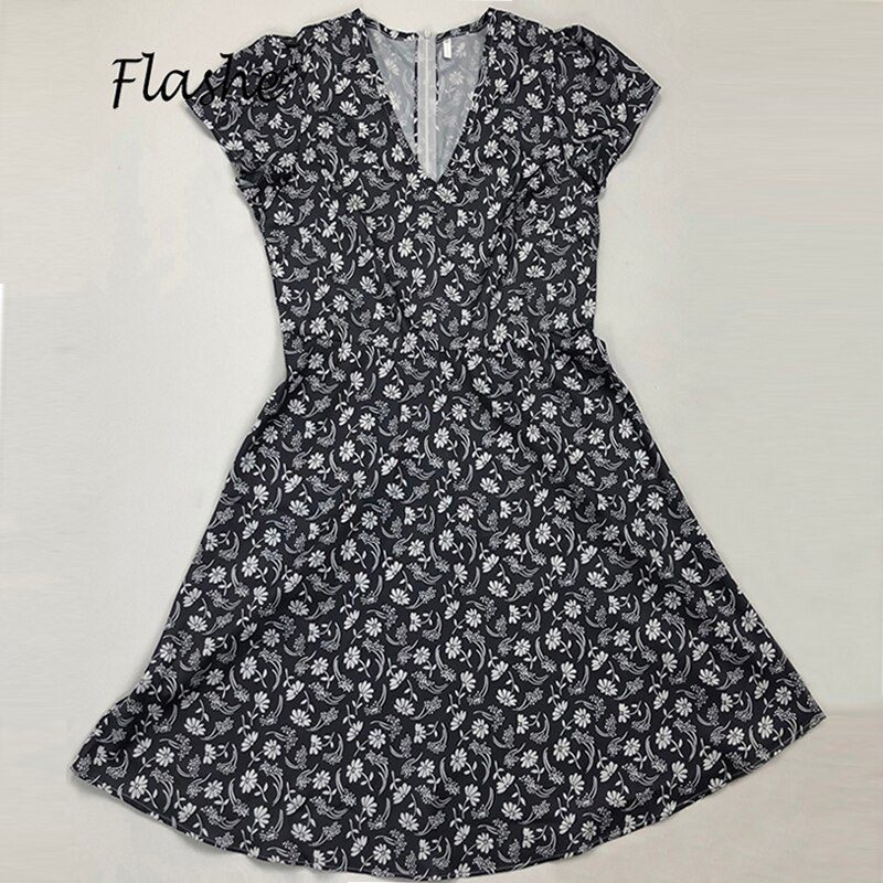 2021 Spring Summer Vintage Party Dress V Neck Elegant Sexy Dress Boho Beach Female Floral Print Dresses For Women Clothes