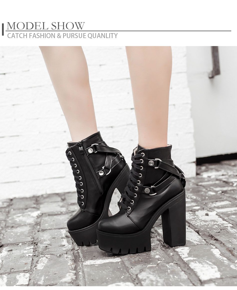 Gdgydh Fashion Black Boots Women Heel Spring Autumn Lace-up Soft Leather Platform Shoes Woman Party Ankle Boots High Heels Punk Gdgydh Fashion Black Boots Women Heel Spring Autumn Lace-up Soft Leather Platform Shoes Woman Party Ankle Boots High Heels Punk