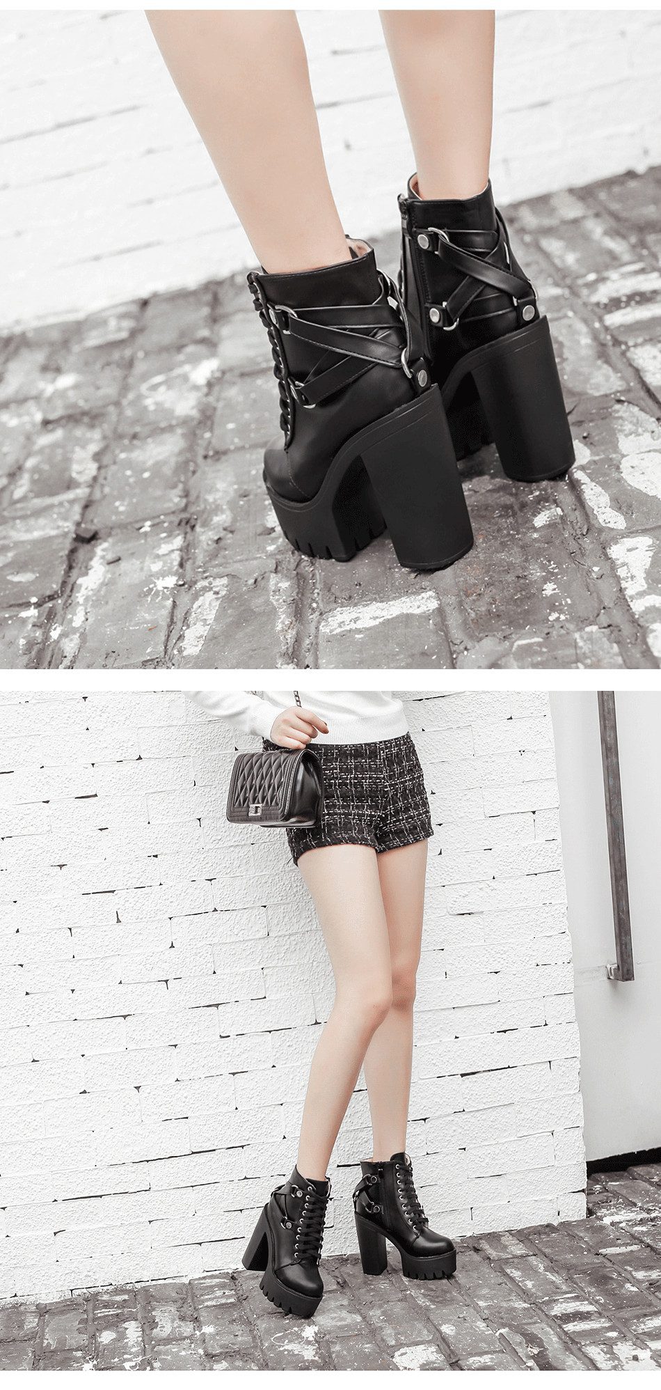 Gdgydh Fashion Black Boots Women Heel Spring Autumn Lace-up Soft Leather Platform Shoes Woman Party Ankle Boots High Heels Punk Gdgydh Fashion Black Boots Women Heel Spring Autumn Lace-up Soft Leather Platform Shoes Woman Party Ankle Boots High Heels Punk