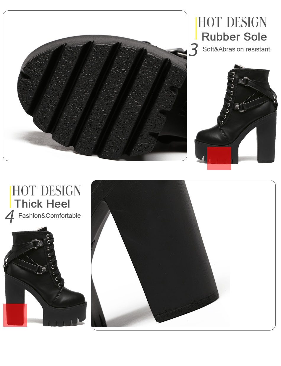 Gdgydh Fashion Black Boots Women Heel Spring Autumn Lace-up Soft Leather Platform Shoes Woman Party Ankle Boots High Heels Punk Gdgydh Fashion Black Boots Women Heel Spring Autumn Lace-up Soft Leather Platform Shoes Woman Party Ankle Boots High Heels Punk