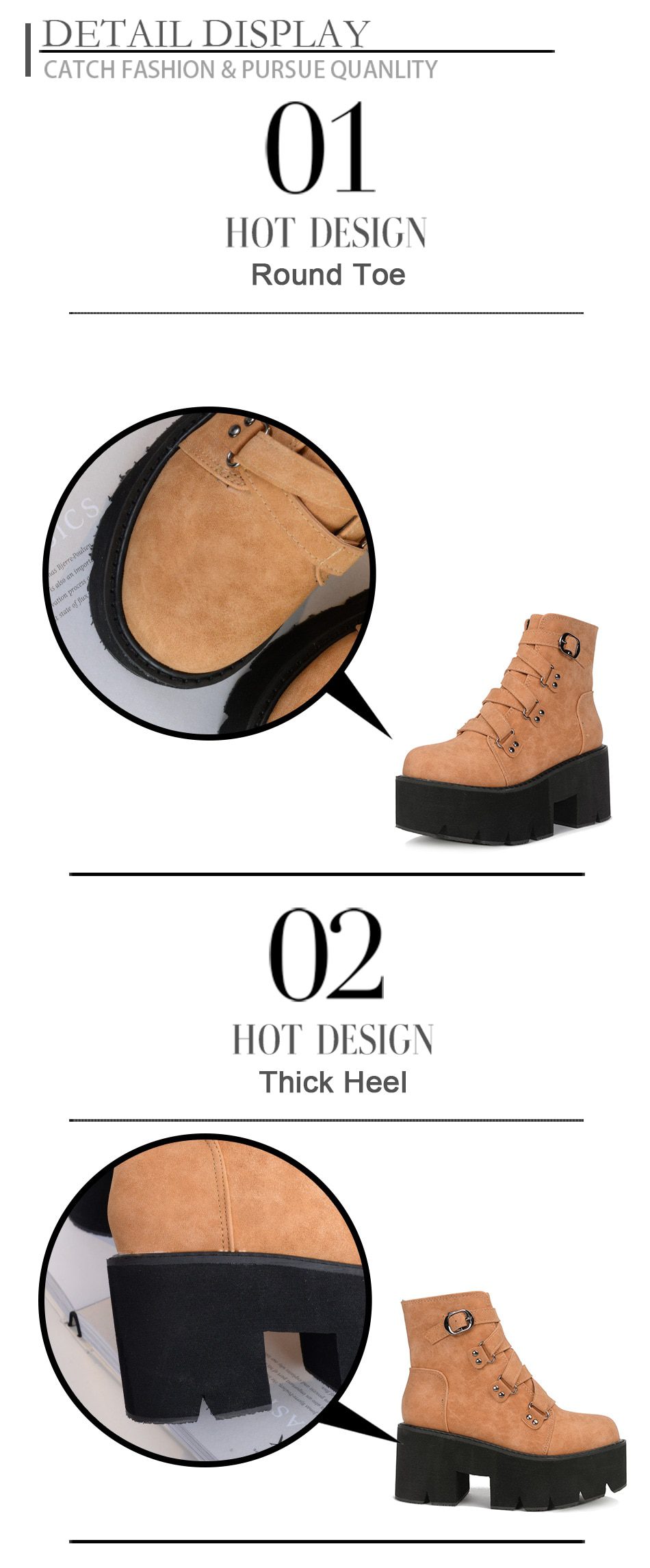 Gdgydh Spring Autumn Ankle Boots Women Platform Boots Rubber Sole Buckle Black Leather PU High Heels Shoes Woman Comfortable