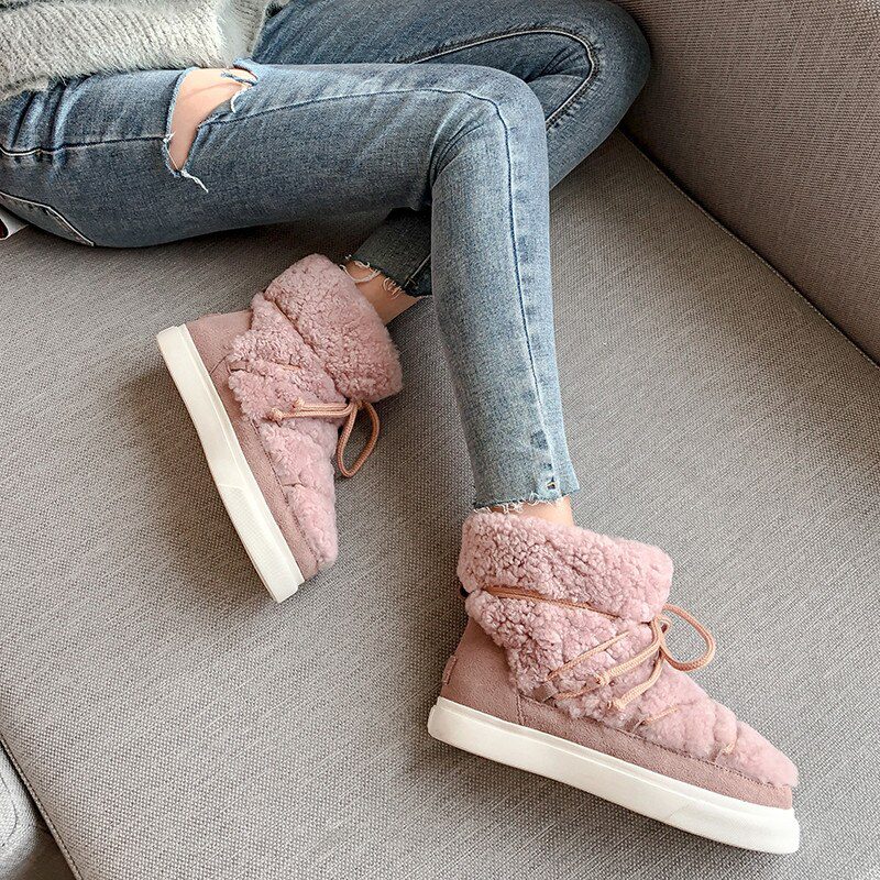 FEDONAS Sweet Women Wool Cow Suede Ankle Boots Female Big Size Snow Boots Dancing Casual Shoes Woman Newest Flats Platform Boots