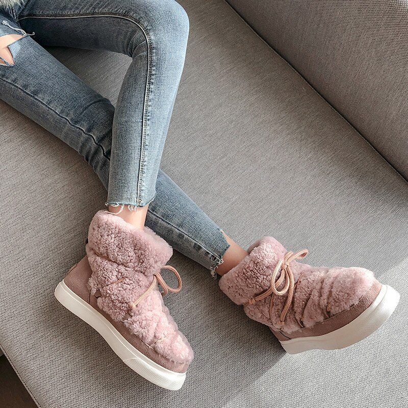 FEDONAS Sweet Women Wool Cow Suede Ankle Boots Female Big Size Snow Boots Dancing Casual Shoes Woman Newest Flats Platform Boots