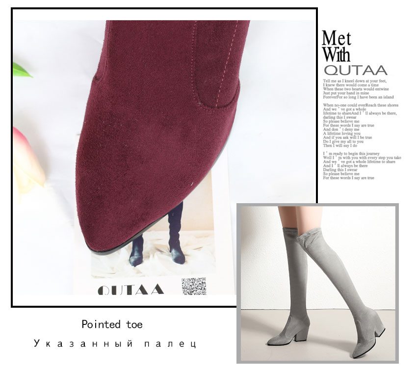 QUTAA 2020 Women Over The Knee High Boots Wedges Heels Winter Shoes Pointed Toe Sexy Elastic Fabric Women Boots Size 34-43