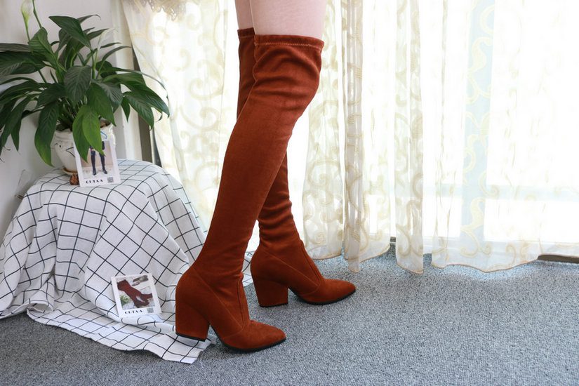 QUTAA 2020 Women Over The Knee High Boots Wedges Heels Winter Shoes Pointed Toe Sexy Elastic Fabric Women Boots Size 34-43