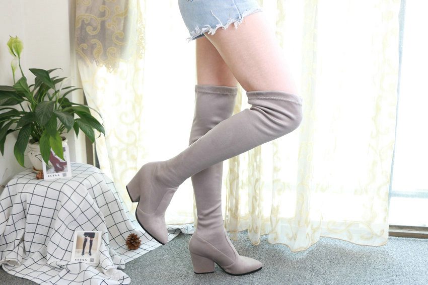 QUTAA 2020 Women Over The Knee High Boots Wedges Heels Winter Shoes Pointed Toe Sexy Elastic Fabric Women Boots Size 34-43