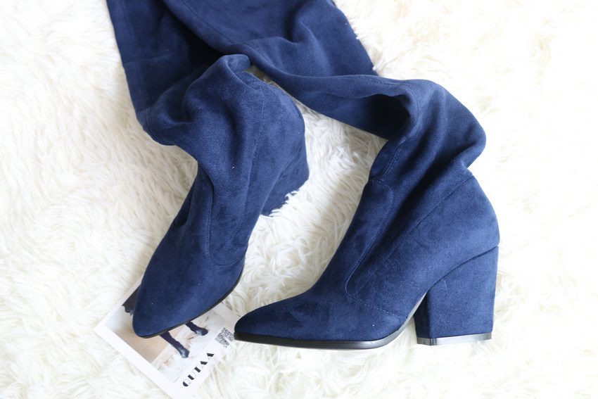 QUTAA 2020 Women Over The Knee High Boots Wedges Heels Winter Shoes Pointed Toe Sexy Elastic Fabric Women Boots Size 34-43