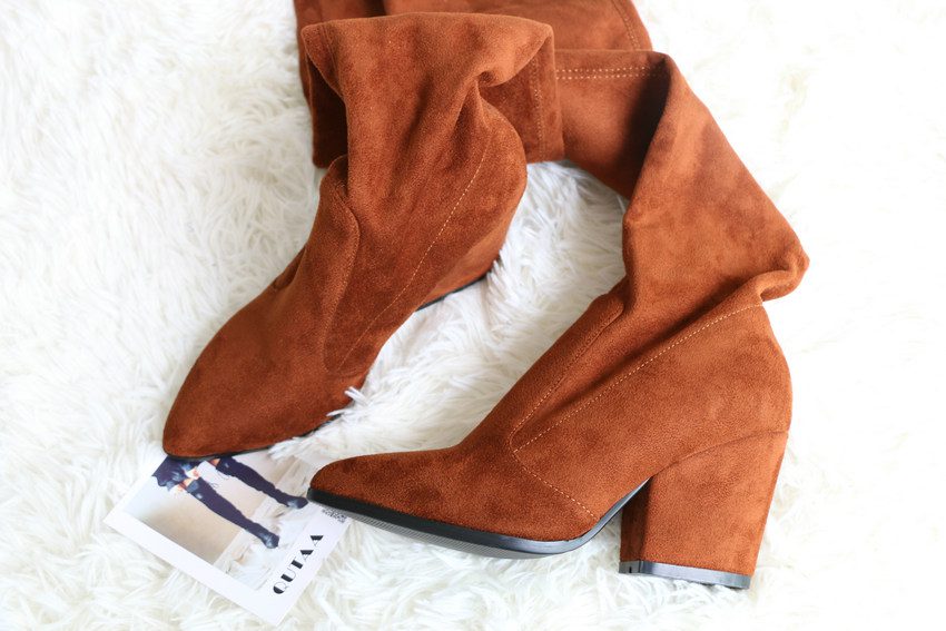 QUTAA 2020 Women Over The Knee High Boots Wedges Heels Winter Shoes Pointed Toe Sexy Elastic Fabric Women Boots Size 34-43