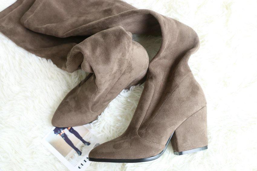 QUTAA 2020 Women Over The Knee High Boots Wedges Heels Winter Shoes Pointed Toe Sexy Elastic Fabric Women Boots Size 34-43