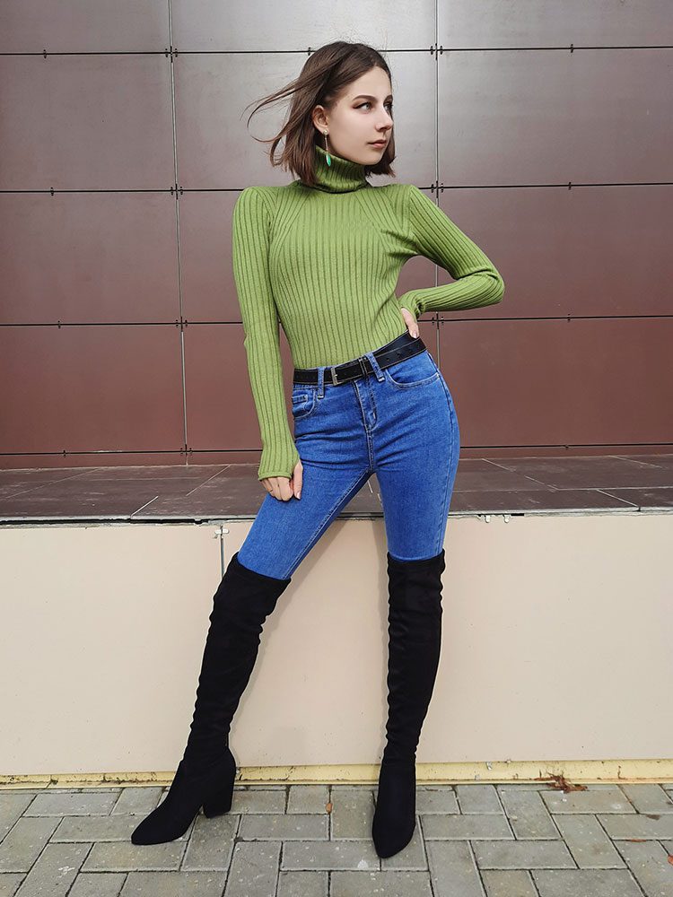 QUTAA 2020 Women Over The Knee High Boots Wedges Heels Winter Shoes Pointed Toe Sexy Elastic Fabric Women Boots Size 34-43