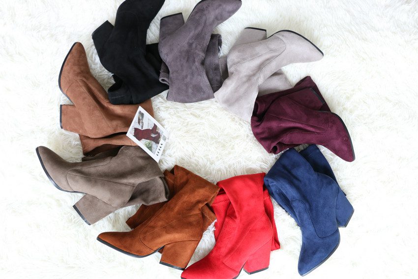 QUTAA 2020 Women Over The Knee High Boots Wedges Heels Winter Shoes Pointed Toe Sexy Elastic Fabric Women Boots Size 34-43