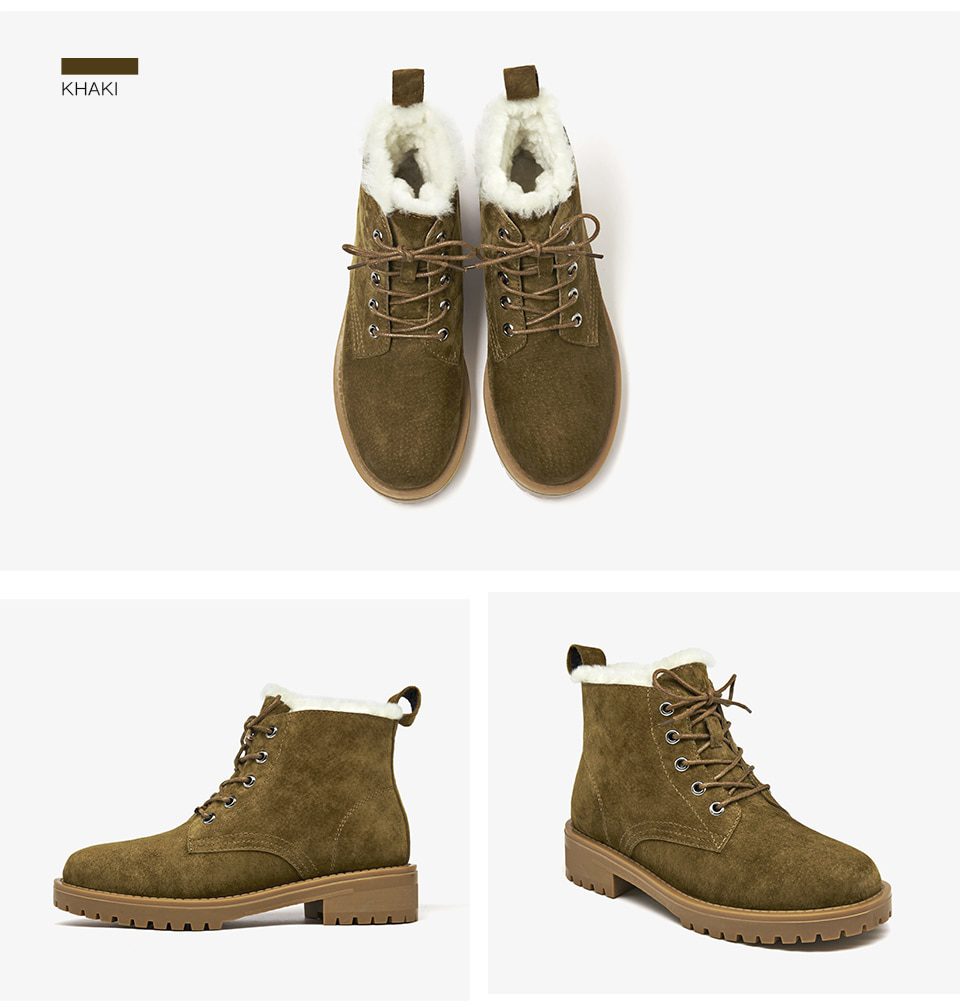 BeauToday Wool Snow Boots Women Genuine Leather Round Toe Lace-Up Platform Winter Ladies Ankle Length Shoes Handmade 03281