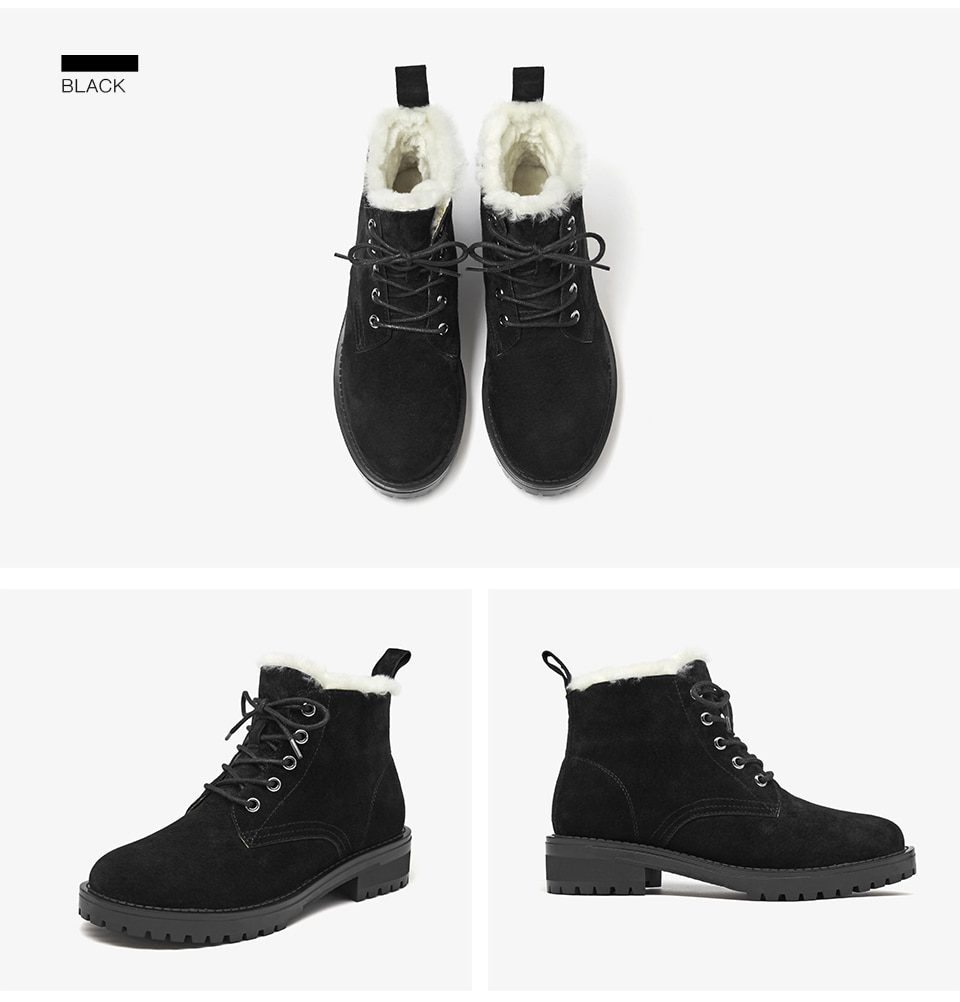 BeauToday Wool Snow Boots Women Genuine Leather Round Toe Lace-Up Platform Winter Ladies Ankle Length Shoes Handmade 03281