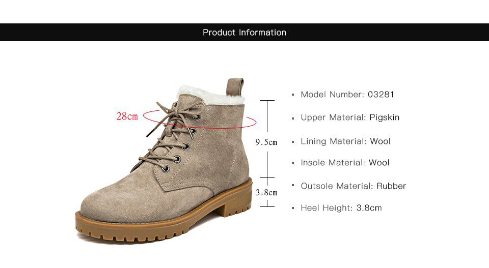 BeauToday Wool Snow Boots Women Genuine Leather Round Toe Lace-Up Platform Winter Ladies Ankle Length Shoes Handmade 03281
