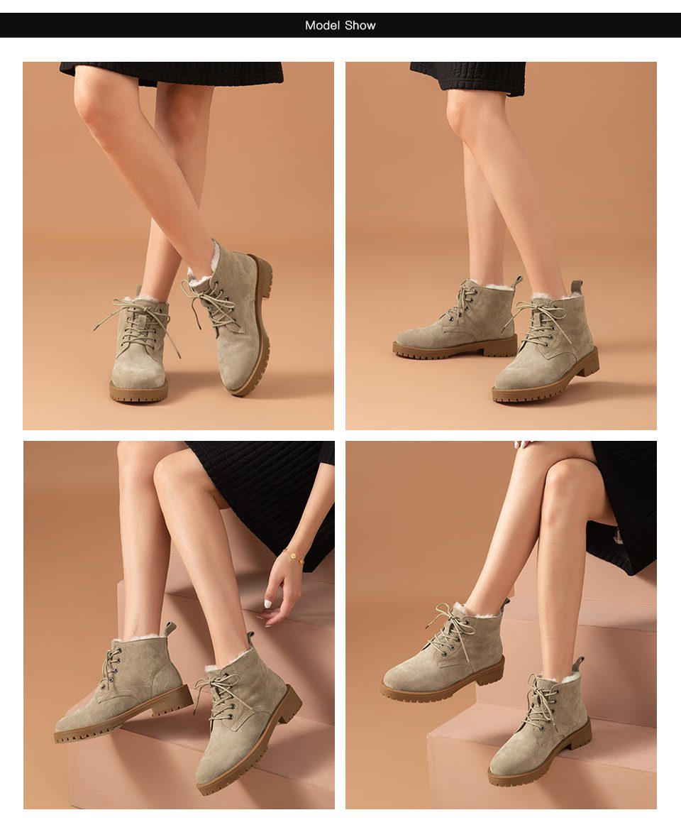 BeauToday Wool Snow Boots Women Genuine Leather Round Toe Lace-Up Platform Winter Ladies Ankle Length Shoes Handmade 03281