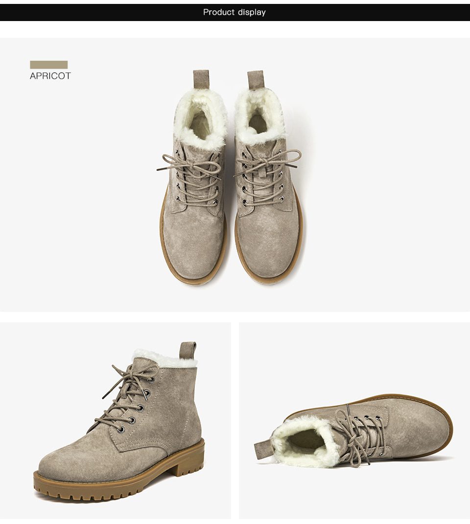 BeauToday Wool Snow Boots Women Genuine Leather Round Toe Lace-Up Platform Winter Ladies Ankle Length Shoes Handmade 03281