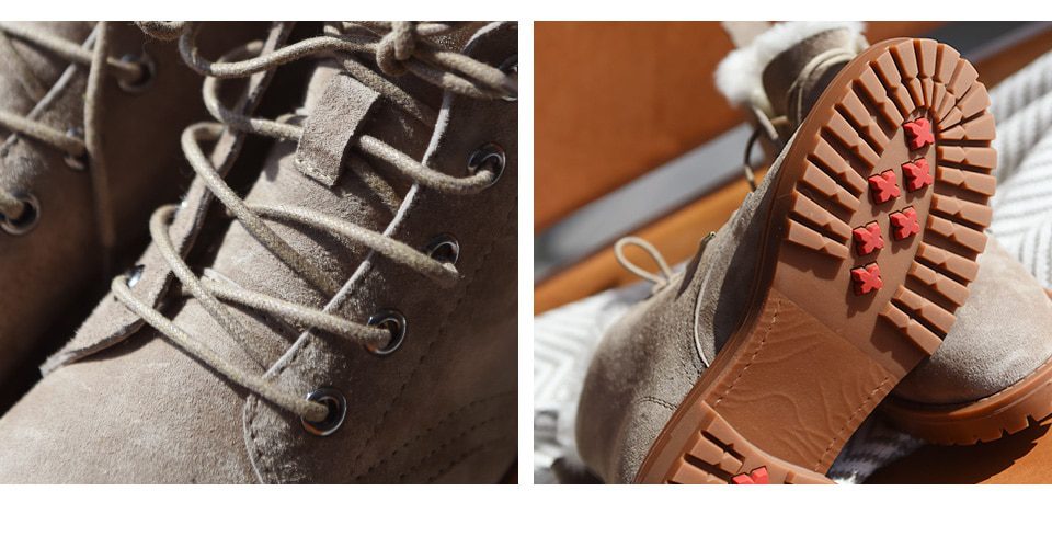 BeauToday Wool Snow Boots Women Genuine Leather Round Toe Lace-Up Platform Winter Ladies Ankle Length Shoes Handmade 03281