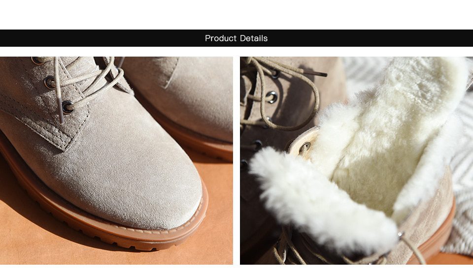 BeauToday Wool Snow Boots Women Genuine Leather Round Toe Lace-Up Platform Winter Ladies Ankle Length Shoes Handmade 03281