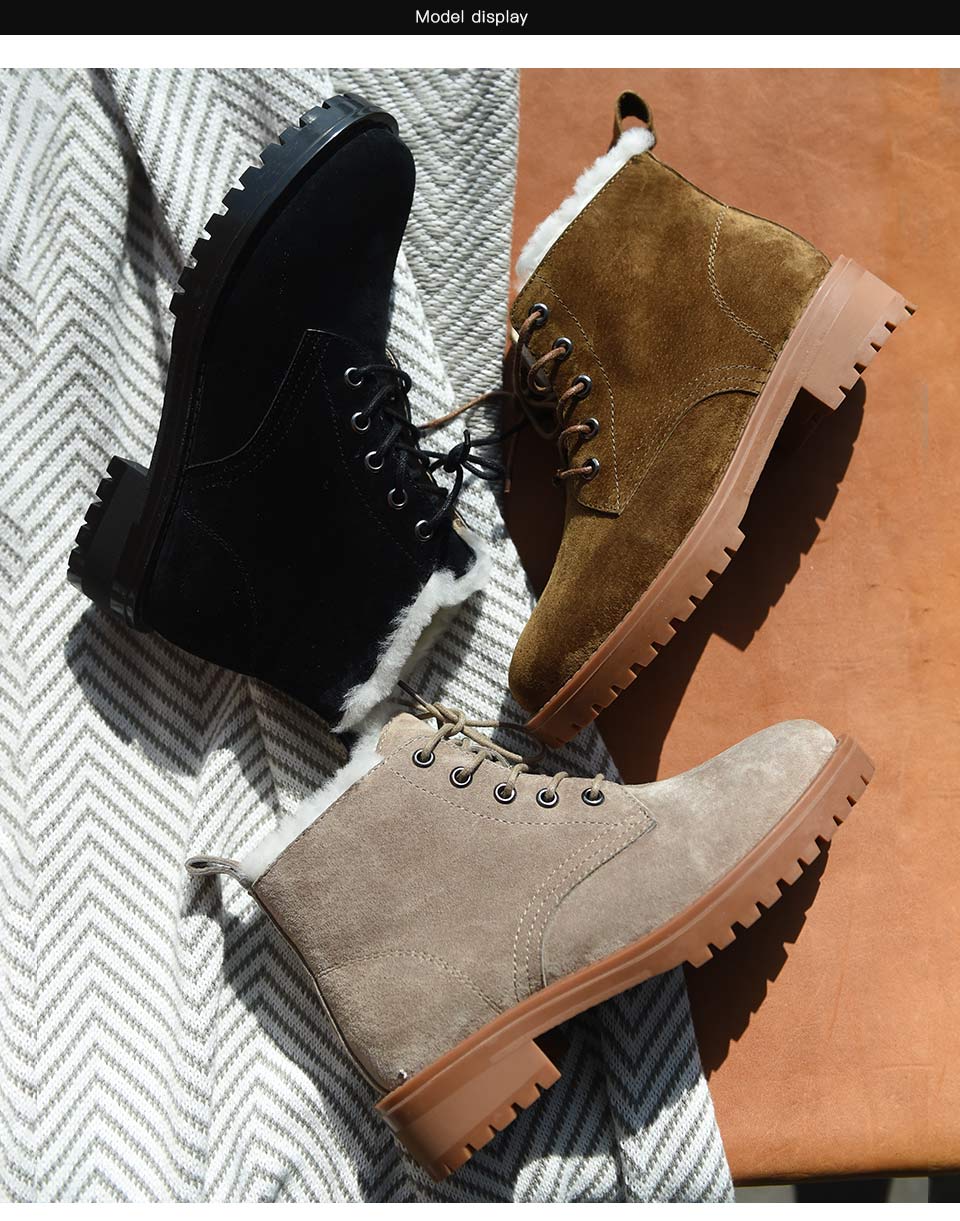 BeauToday Wool Snow Boots Women Genuine Leather Round Toe Lace-Up Platform Winter Ladies Ankle Length Shoes Handmade 03281