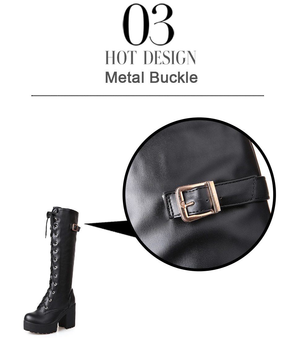 Gdgydh Hot Sale Spring Autumn Lacing Knee High Boots Women Fashion White Square Heel Woman Leather Shoes Winter PU Large Size 43 Gdgydh Hot Sale Spring Autumn Lacing Knee High Boots Women Fashion White Square Heel Woman Leather Shoes Winter PU Large Size 43