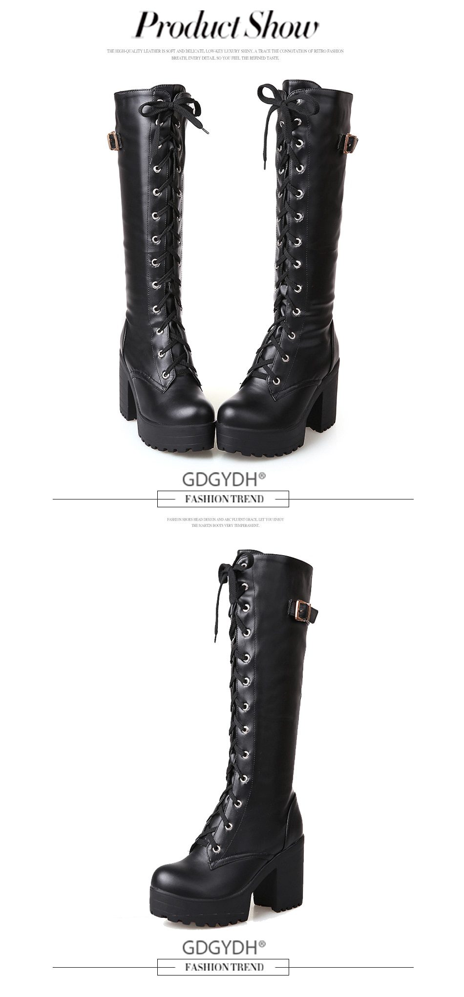 Gdgydh Hot Sale Spring Autumn Lacing Knee High Boots Women Fashion White Square Heel Woman Leather Shoes Winter PU Large Size 43 Gdgydh Hot Sale Spring Autumn Lacing Knee High Boots Women Fashion White Square Heel Woman Leather Shoes Winter PU Large Size 43