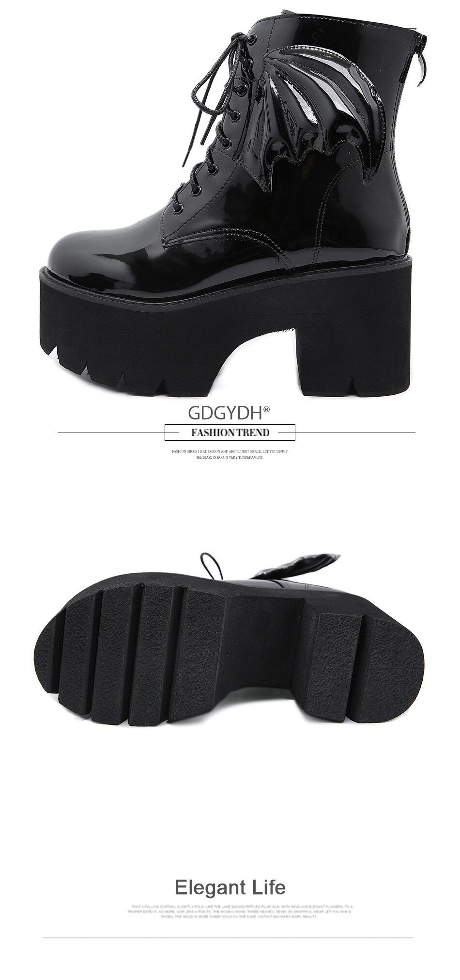 Gdgydh New Fashion Angel Wing Ankle Boots High Heels Patent Leather Womens Platform Boots Punk Gothic Sexy Model Shoes Prefect