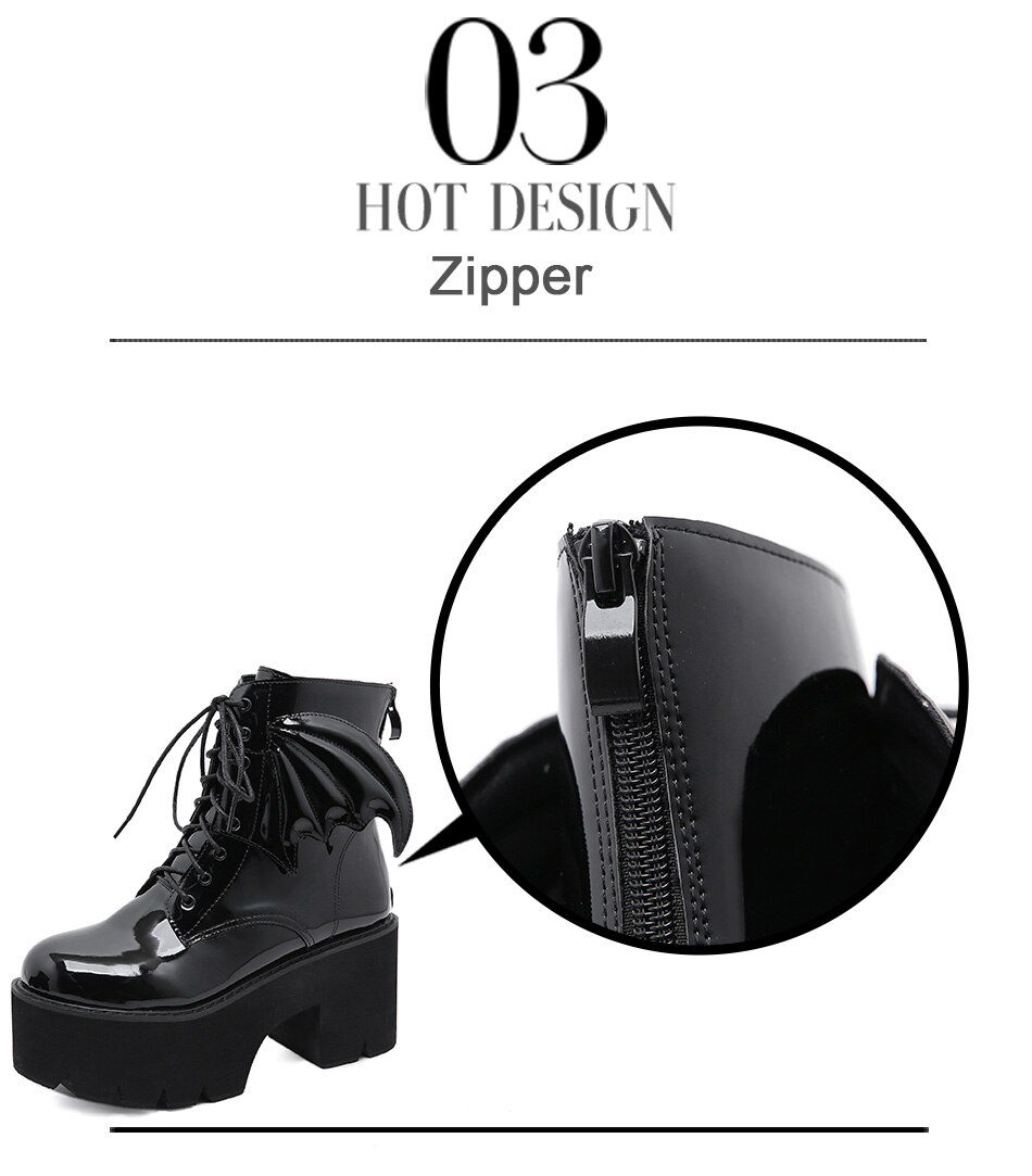 Gdgydh New Fashion Angel Wing Ankle Boots High Heels Patent Leather Womens Platform Boots Punk Gothic Sexy Model Shoes Prefect