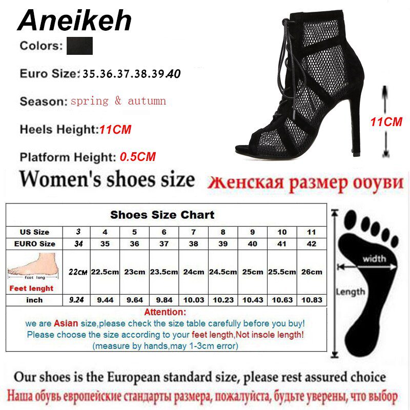 Aneikeh 2021 Fashion Basic Sandals Boots Women High Heels Pumps Sexy Hollow Out Mesh Lace-Up Cross-tied Boots Party Shoes Party