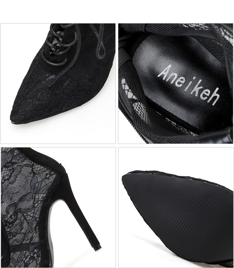 Aneikeh 2021 Fashion Basic Sandals Boots Women High Heels Pumps Sexy Hollow Out Mesh Lace-Up Cross-tied Boots Party Shoes Party