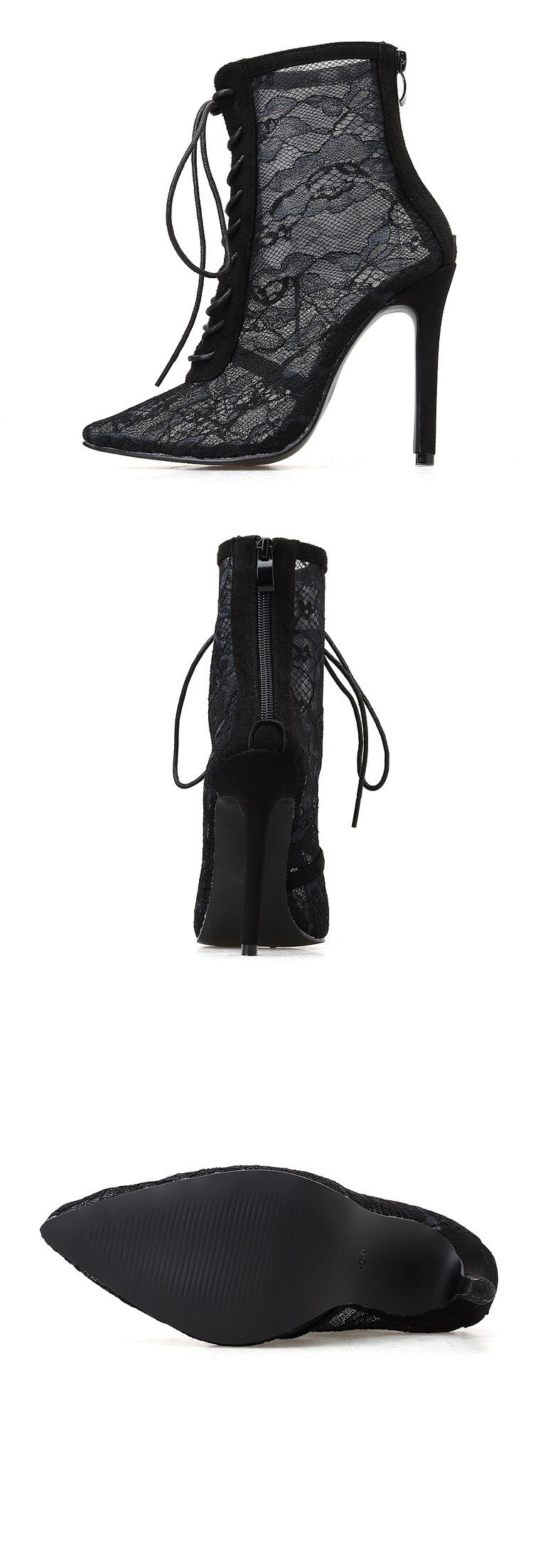 Aneikeh 2021 Fashion Basic Sandals Boots Women High Heels Pumps Sexy Hollow Out Mesh Lace-Up Cross-tied Boots Party Shoes Party