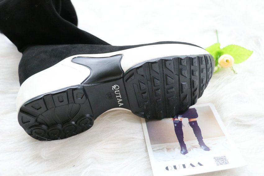 QUTAA 2020 Stretch Fabrics Over The Knee Boots Height Increasing Round Toe Women Shoes Autumn Winter Casual Long Boots Size34-43