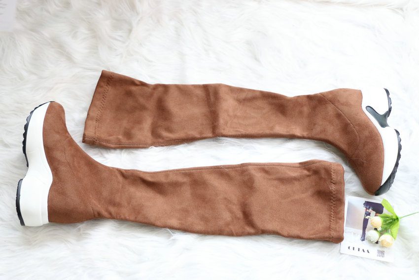 QUTAA 2020 Stretch Fabrics Over The Knee Boots Height Increasing Round Toe Women Shoes Autumn Winter Casual Long Boots Size34-43