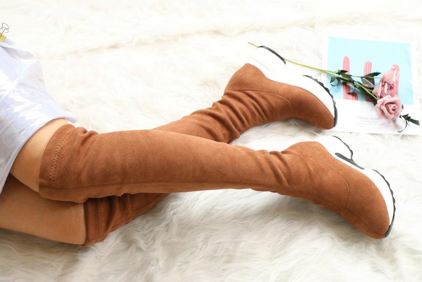 QUTAA 2020 Stretch Fabrics Over The Knee Boots Height Increasing Round Toe Women Shoes Autumn Winter Casual Long Boots Size34-43