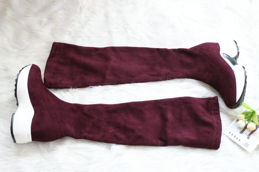 QUTAA 2020 Stretch Fabrics Over The Knee Boots Height Increasing Round Toe Women Shoes Autumn Winter Casual Long Boots Size34-43