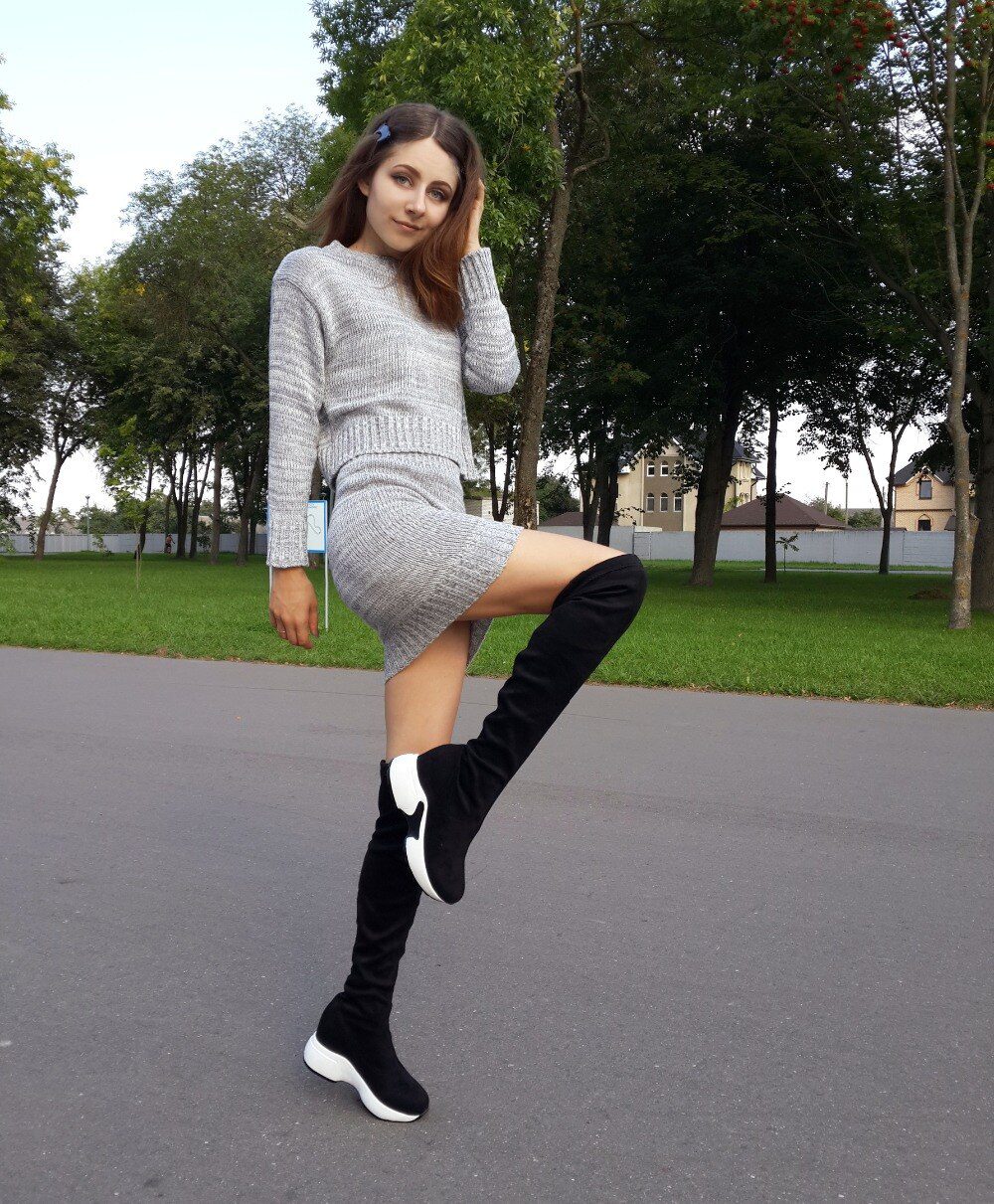 QUTAA 2020 Stretch Fabrics Over The Knee Boots Height Increasing Round Toe Women Shoes Autumn Winter Casual Long Boots Size34-43