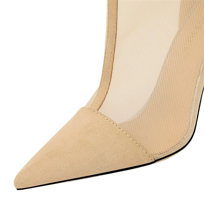 Eilyken Spring Autumn New Sexy Mesh Ankle Boots Women Pointed Toe Stiletto Heels Fashion Zip Ladies Party Shoes Size 34-40