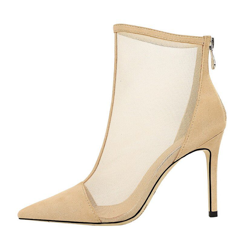 Eilyken Spring Autumn New Sexy Mesh Ankle Boots Women Pointed Toe Stiletto Heels Fashion Zip Ladies Party Shoes Size 34-40